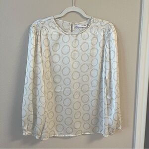 Sfera Women Silky Top, Ivory and Beige, Size L, Long Sleeve.